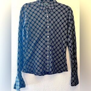 Women’s Lauren Ralph Laureen Preppy Black & White Bell Sleeve Shirt Academia